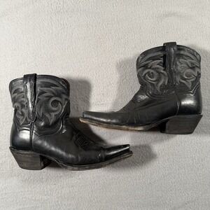 Vintage Dan Post Short Ankle Boots Black Leather Point Toe Women's US 6.5